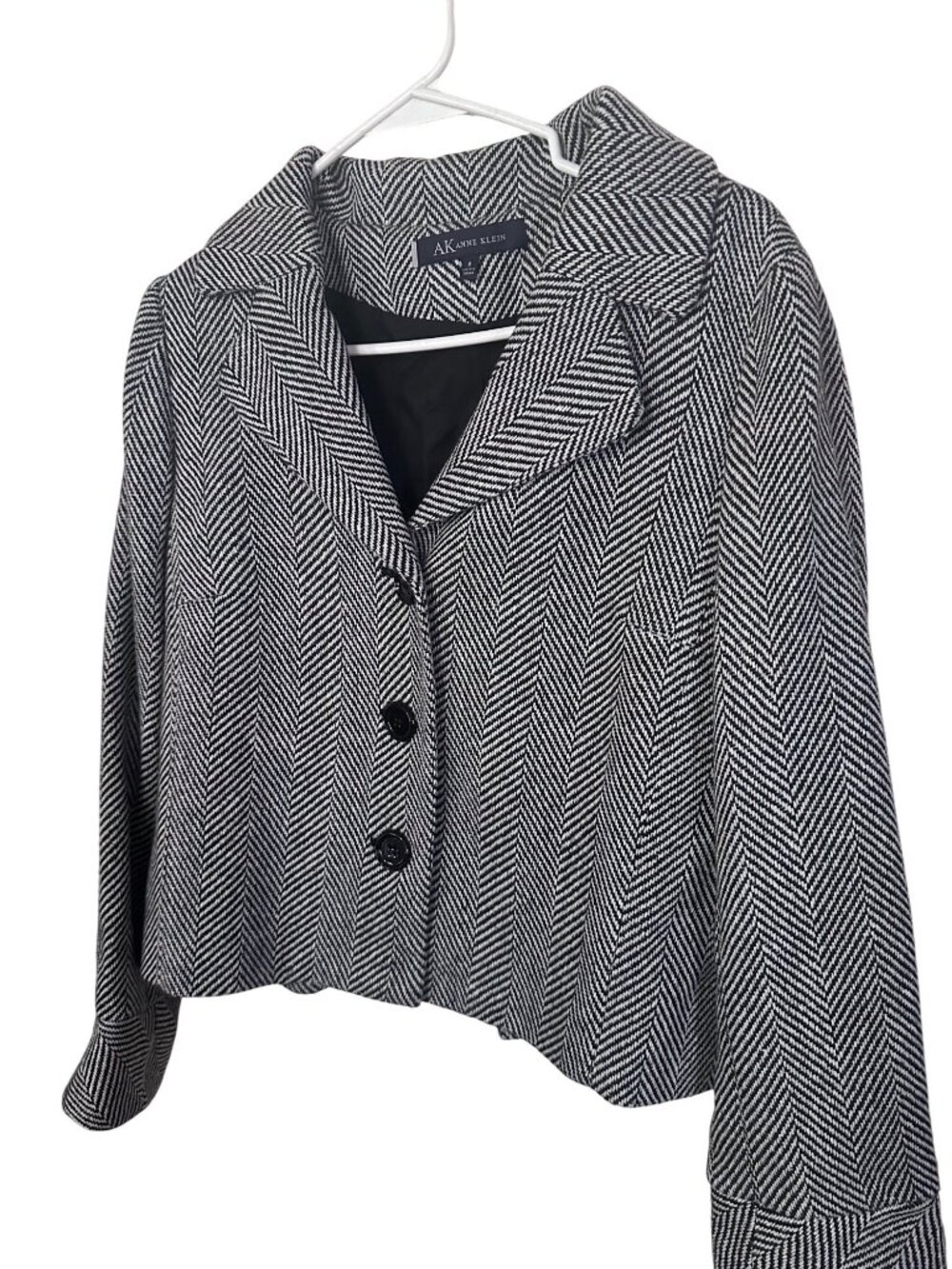 Anne Klein balck and gray herringbone jacket size 8
